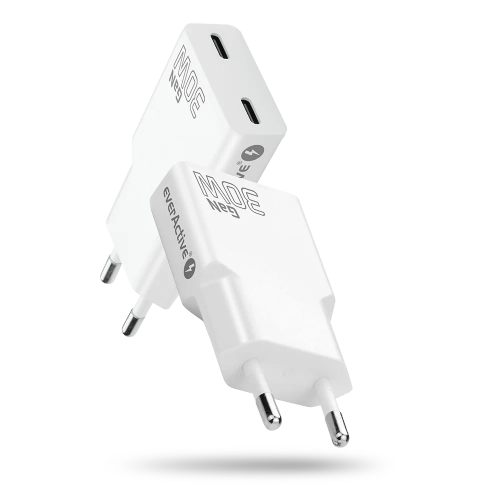 Ładowarka sieciowa everActive GaN SUPER SLIM SC-385Q z dwoma gniazdami USB-C PD 30W