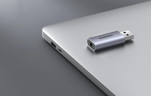 Adapter Audio UGREEN CM383, USB do mini jack 3,5mm, AUX (szary)
