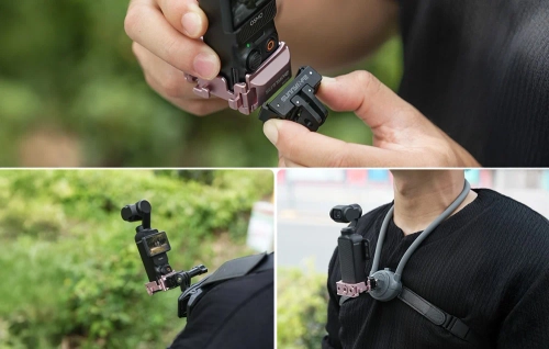 Mocowanie do szybkiego montażu 1/4'' w kształcie kocich uszu Sunnylife do DJI Osmo Pocket 3 (różowe)