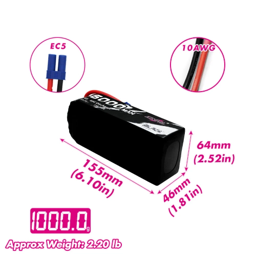CNHL 6000mAh 22.2V 6S 65C (Black) EC5 Battery