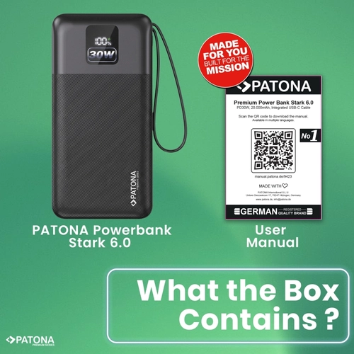 Портативний зарядний пристрій PATONA Premium Stark 6.0 PD 30 Вт 20000 мА·год — з кабелем USB-C