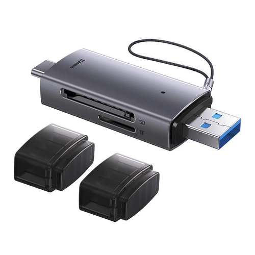 Baseus Lite Series SD/TF Memory Card Reader, USB + USB-C (gray)