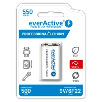 everActive 6F22/9V Li-ion 550mAh USB-C Rechargeable Battery