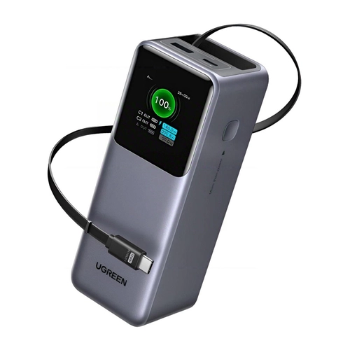 Powerbank 20000mAh Ugreen PB726 USB + USB-C, 165W, wbudowany kabel, certyfikat CCC (szary)