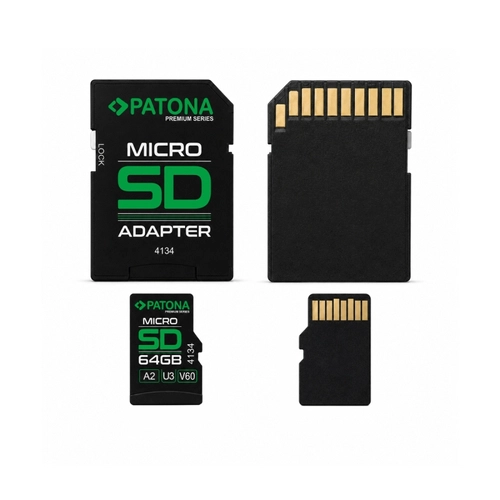 Karta pamięci PATONA Premium Micro SD XC 64GB Class 10 U3 V60 z adapterem SD