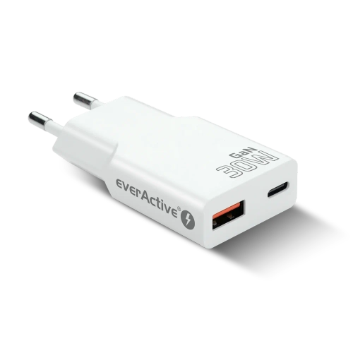 Ładowarka sieciowa everActive GaN SUPER SLIM SC-380Q z gniazdem USB QC3.0 oraz USB-C PD 30W