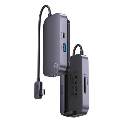 Hub 6w1 Baseus PadJoy Series USB-C do USB 3.0 + HDMI + USB-C PD + jack 3.5mm + SD/TF (Szary)